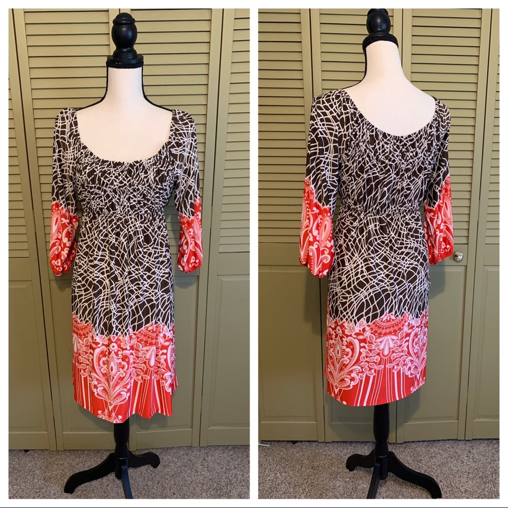 Midi Rushed Bodice Peasant Style Boho Dress